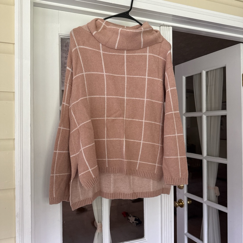 Cozy Tan Grid Pattern Sweater
